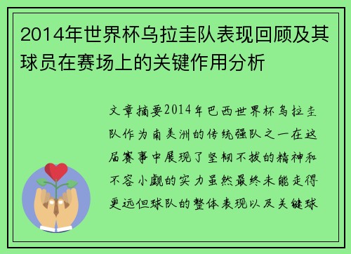 2014年世界杯乌拉圭队表现回顾及其球员在赛场上的关键作用分析